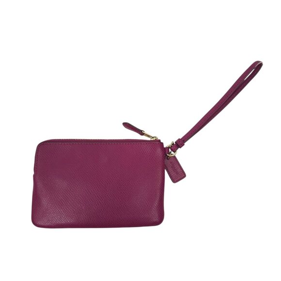 Coach Wristlet Pebble Leather Corner Zip Top Wallet Logo Hangtag Deep Berry E168 - Picture 2 of 12